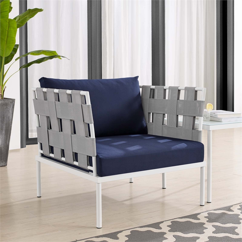 Modway Harmony Modern Fabric & Aluminum Patio Armchair in Navy/Gray