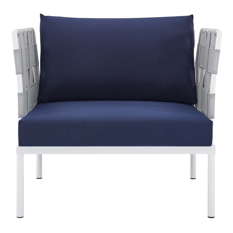 Modway Harmony Modern Fabric & Aluminum Patio Armchair in Navy/Gray