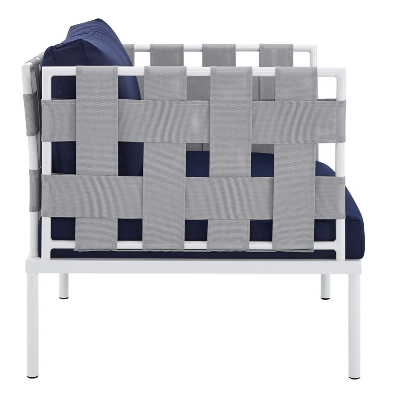 Modway Harmony Modern Fabric & Aluminum Patio Armchair in Navy/Gray