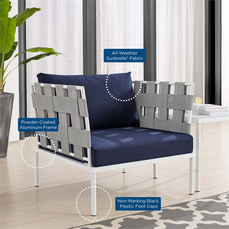 Modway Harmony Modern Fabric & Aluminum Patio Armchair in Navy/Gray