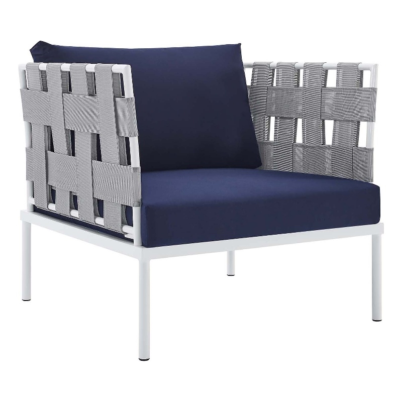 Modway Harmony Modern Fabric & Aluminum Patio Armchair in Navy/Gray
