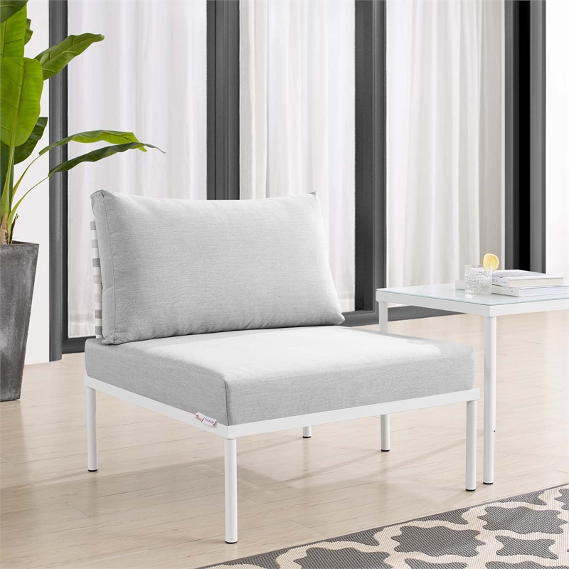 Modway Harmony Fabric Basket Weave Patio Armless Chair in Taupe/Gray