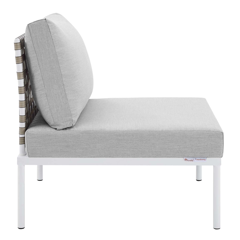 Modway Harmony Fabric Basket Weave Patio Armless Chair in Tan/Gray