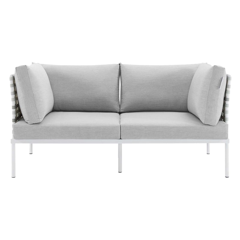 Modway Harmony Fabric & Aluminum Basket Weave Patio Loveseat in Taupe/Gray