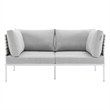 Modway Harmony Fabric & Aluminum Basket Weave Patio Loveseat in Taupe/Gray
