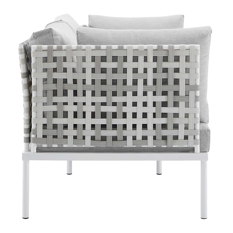 Modway Harmony Fabric & Aluminum Basket Weave Patio Loveseat in Taupe/Gray