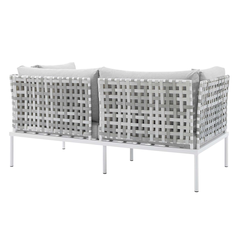 Modway Harmony Fabric & Aluminum Basket Weave Patio Loveseat in Taupe/Gray