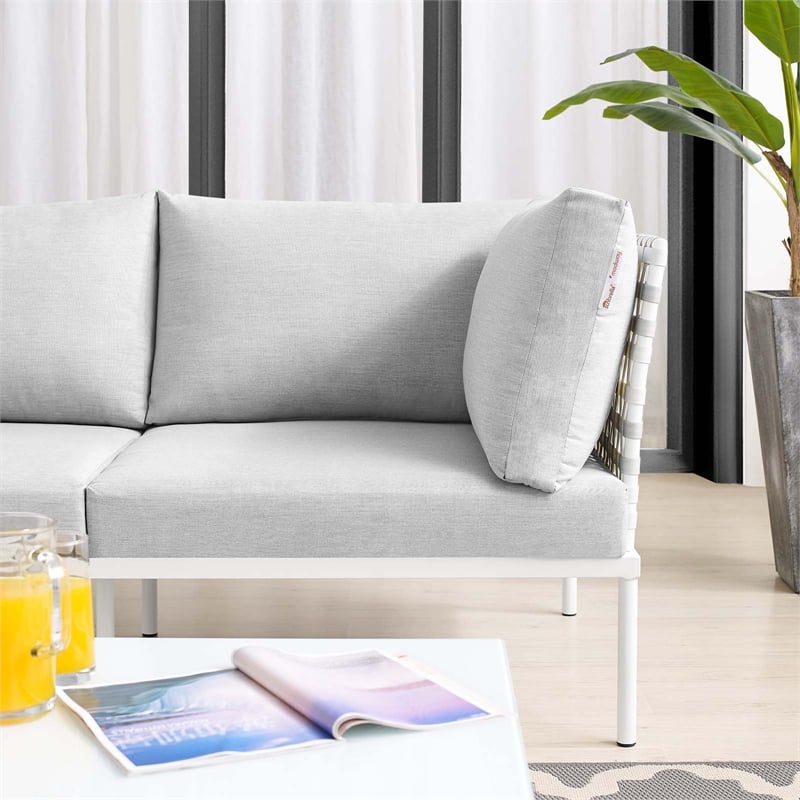 Modway Harmony Fabric & Aluminum Basket Weave Patio Loveseat in Taupe/Gray