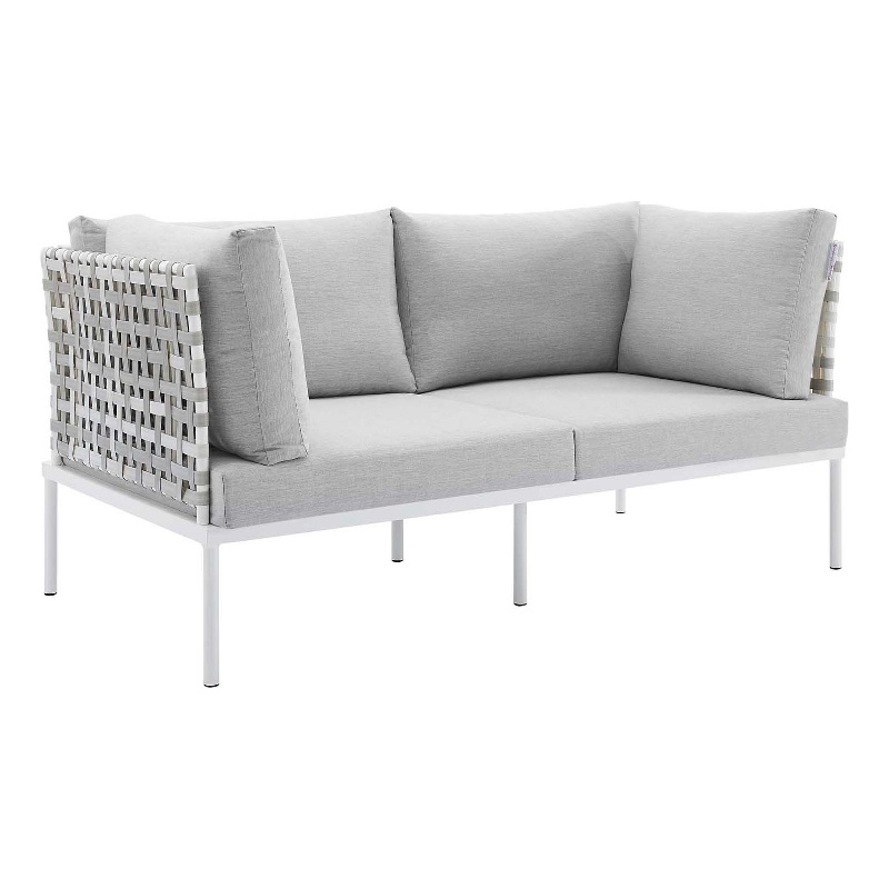 Modway Harmony Fabric & Aluminum Basket Weave Patio Loveseat in Taupe/Gray