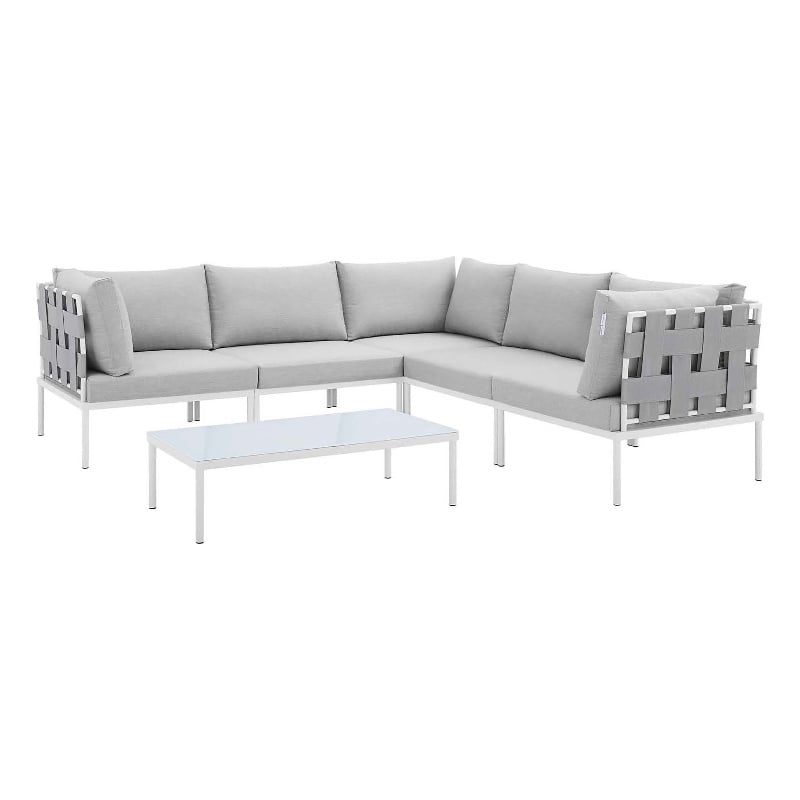 Modway Harmony 6-Piece Aluminum and Fabric Patio Sectional Sofa Set in Gray