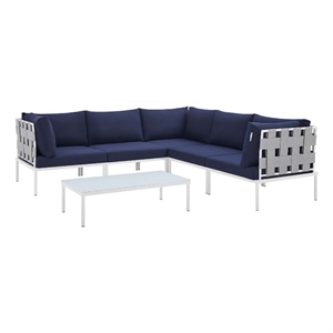 modway harmony 6-piece aluminum and fabric patio sectional sofa set in navy/gray