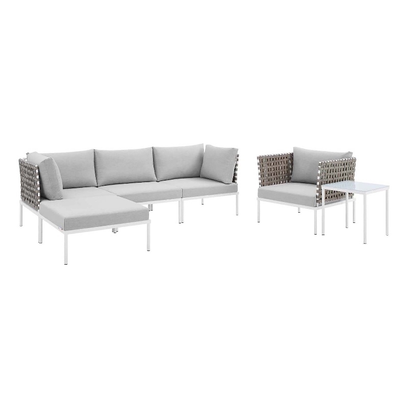 Modway Harmony 6-Piece Fabric Basket Weave Patio Seating Set in Tan/Gray