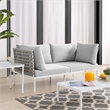 Modway Harmony Fabric & Aluminum Basket Weave Patio Loveseat in Tan/Gray
