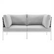 Modway Harmony Fabric & Aluminum Basket Weave Patio Loveseat in Tan/Gray