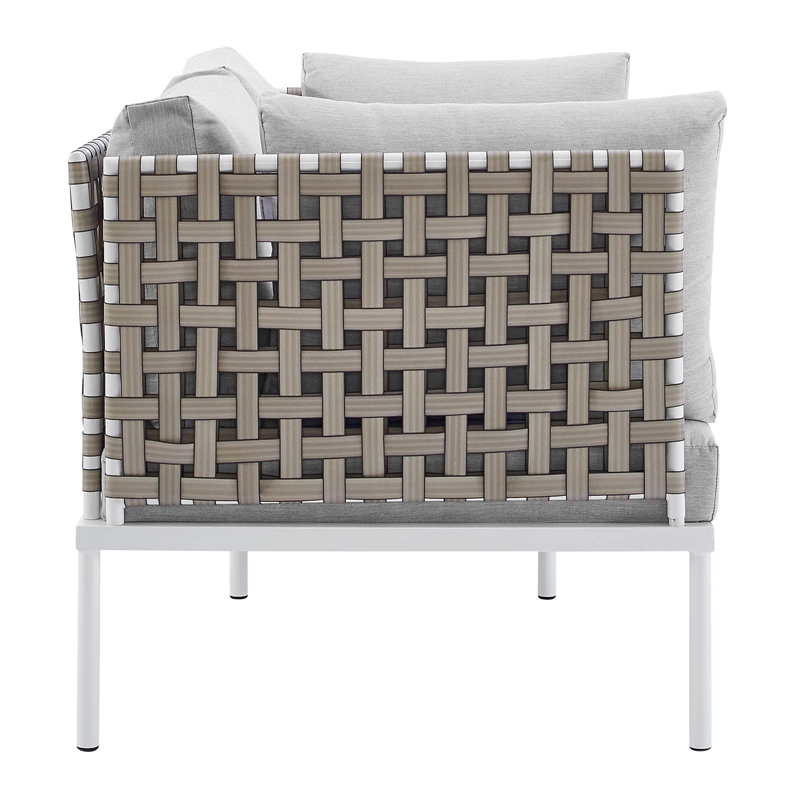 Modway Harmony Fabric & Aluminum Basket Weave Patio Loveseat in Tan/Gray