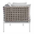 Modway Harmony Fabric & Aluminum Basket Weave Patio Loveseat in Tan/Gray