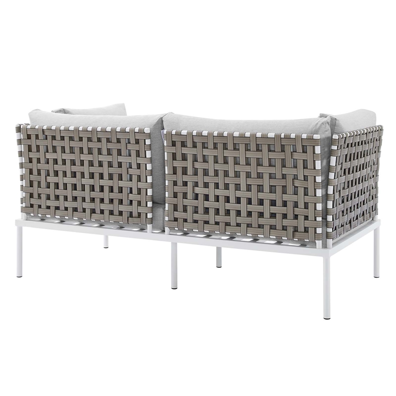 Modway Harmony Fabric & Aluminum Basket Weave Patio Loveseat in Tan/Gray