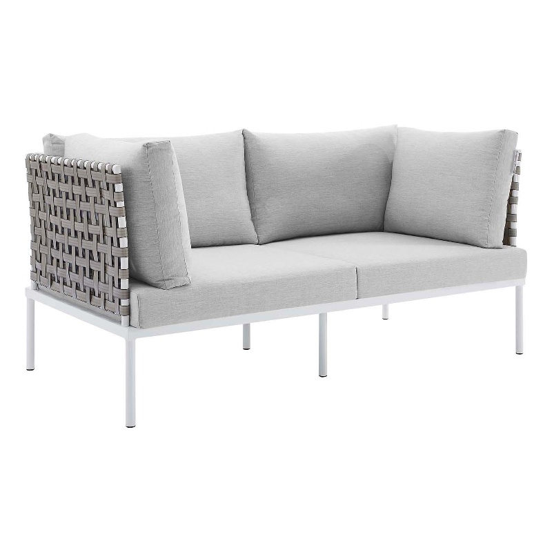 Modway Harmony Fabric & Aluminum Basket Weave Patio Loveseat in Tan/Gray