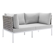 Modway Harmony Fabric & Aluminum Basket Weave Patio Loveseat in Tan/Gray