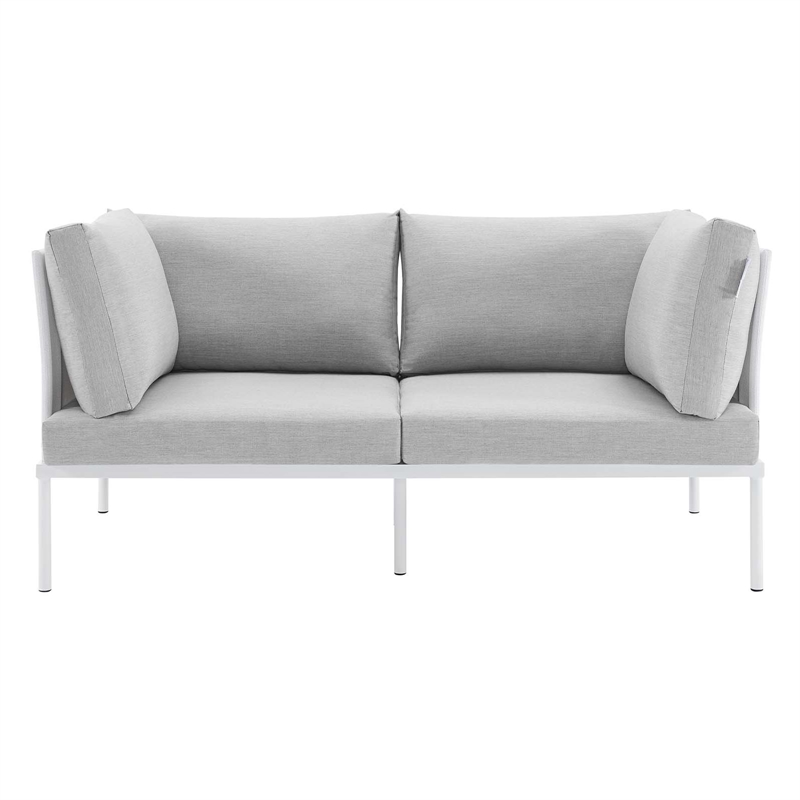 Modway Harmony Modern Fabric & Aluminum Patio Loveseat in White/Gray