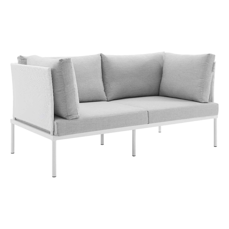 Modway Harmony Modern Fabric & Aluminum Patio Loveseat in White/Gray