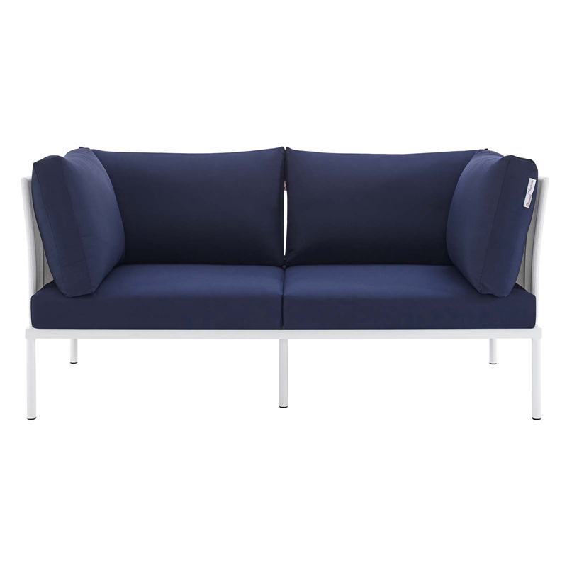 Modway Harmony Modern Fabric & Aluminum Patio Loveseat in White/Navy