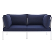 Modway Harmony Modern Fabric & Aluminum Patio Loveseat in White/Navy