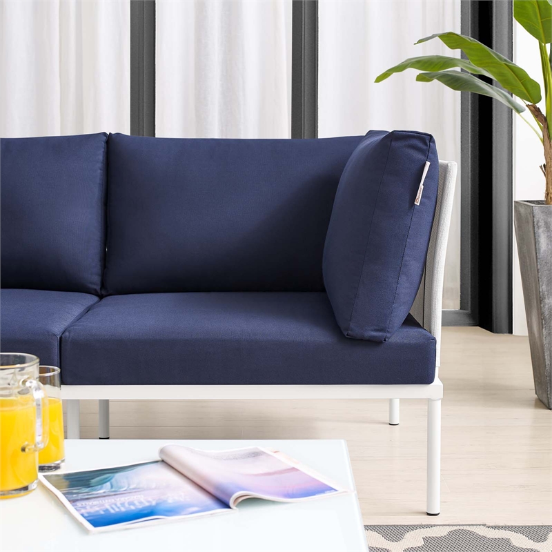 Modway Harmony Modern Fabric & Aluminum Patio Loveseat in White/Navy