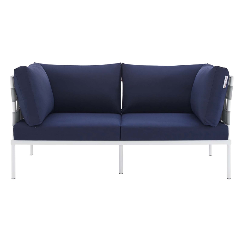 Modway Harmony Modern Fabric & Aluminum Patio Loveseat in Navy/Gray