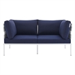Modway Harmony Modern Fabric & Aluminum Patio Loveseat in Navy/Gray