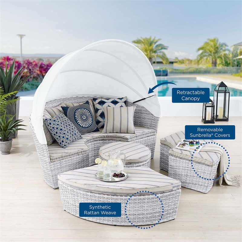 Modway Scottsdale Fabric Canopy Patio Daybed in Light Gray/Pebble Gray