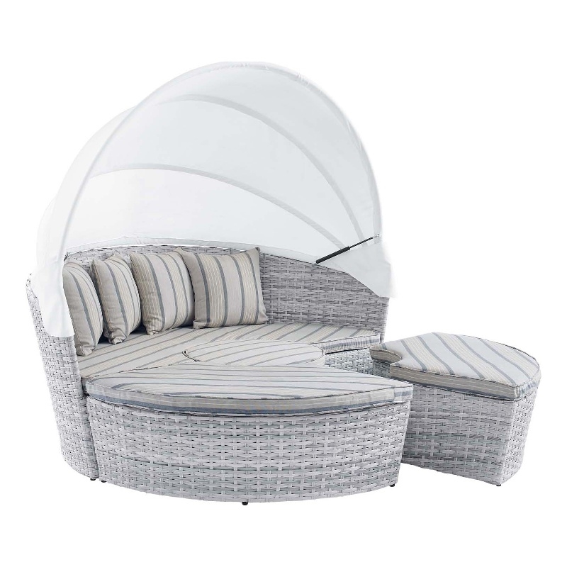 Modway Scottsdale Fabric Canopy Patio Daybed in Light Gray/Pebble Gray