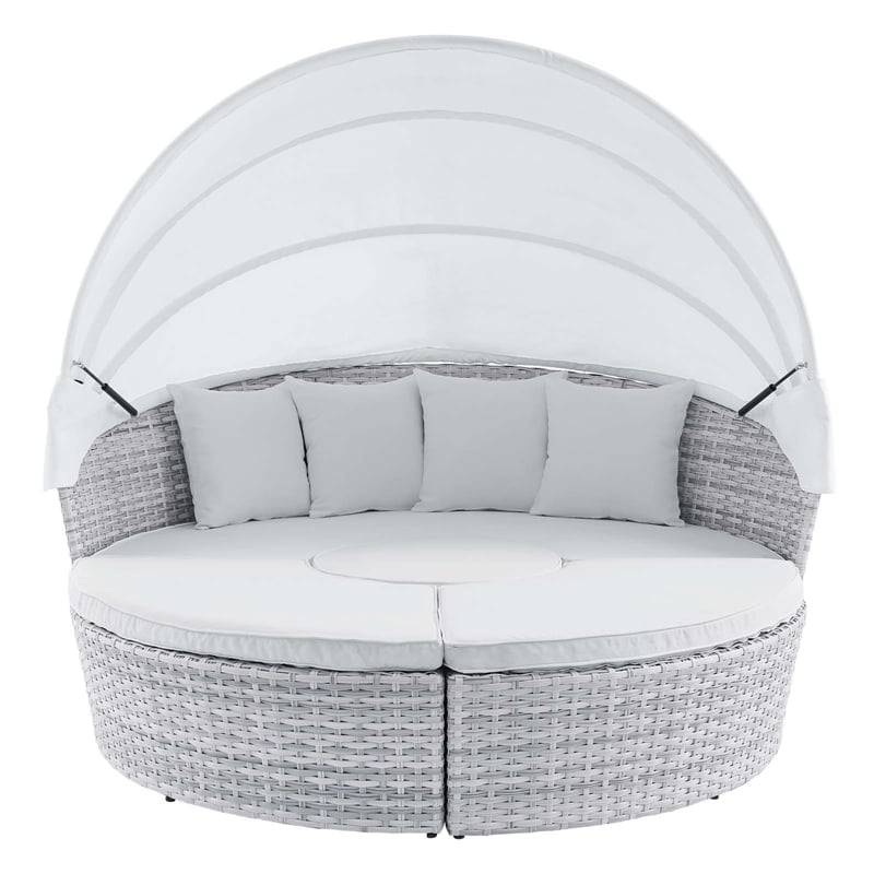 Modway Scottsdale Fabric Canopy Patio Daybed in Light Gray/White