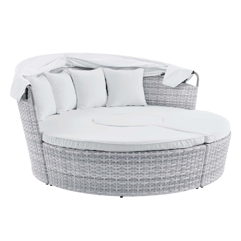 Modway Scottsdale Fabric Canopy Patio Daybed in Light Gray/White
