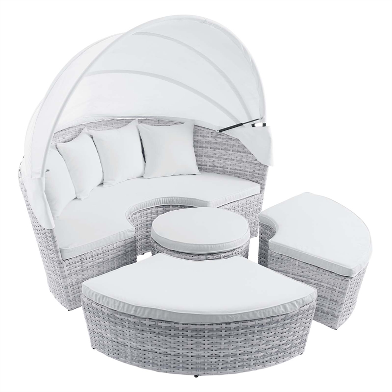 Modway Scottsdale Fabric Canopy Patio Daybed in Light Gray/White