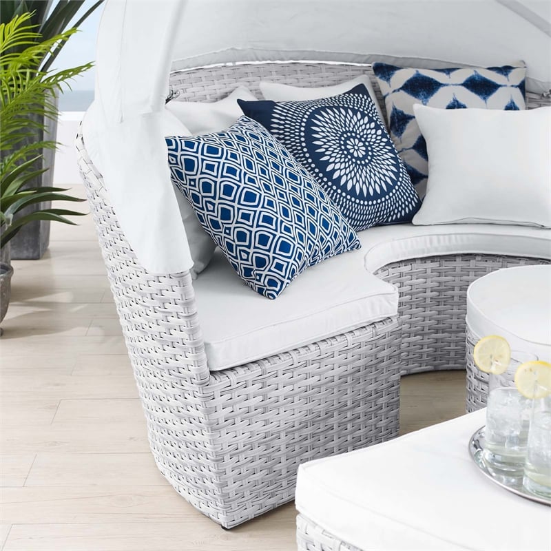 Modway Scottsdale Fabric Canopy Patio Daybed in Light Gray/White