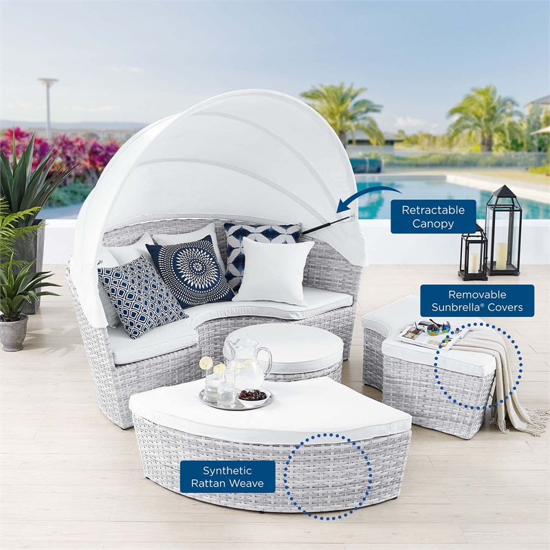 Modway Scottsdale Fabric Canopy Patio Daybed in Light Gray/White