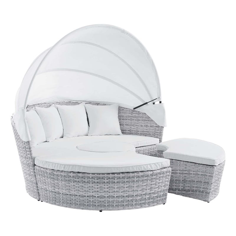 Modway Scottsdale Fabric Canopy Patio Daybed in Light Gray/White