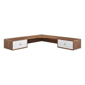 Modway Transmit 55&quot Wall Mount Corner Wood Office Desk in Walnut/White