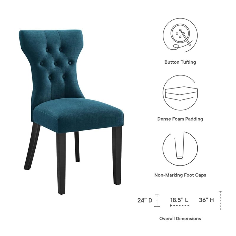Modway Silhouette Polyester Fabric and Rubberwood Dining Side Chair in Azure