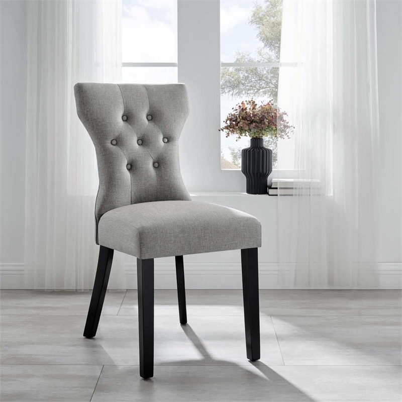 Modway Silhouette Polyester Fabric and Rubberwood Dining Side Chair - Light Gray