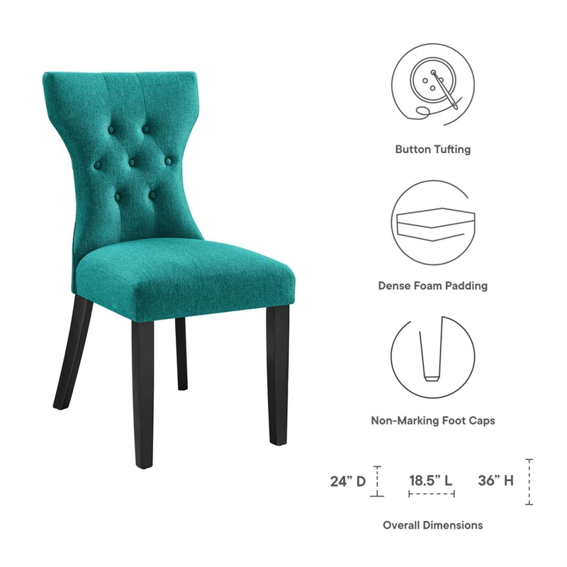 Modway Silhouette Polyester Fabric and Rubberwood Dining Side Chair in Teal