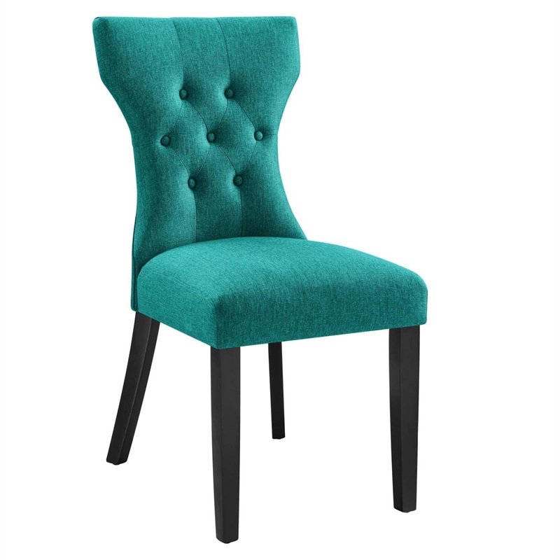 Modway Silhouette Polyester Fabric and Rubberwood Dining Side Chair in Teal