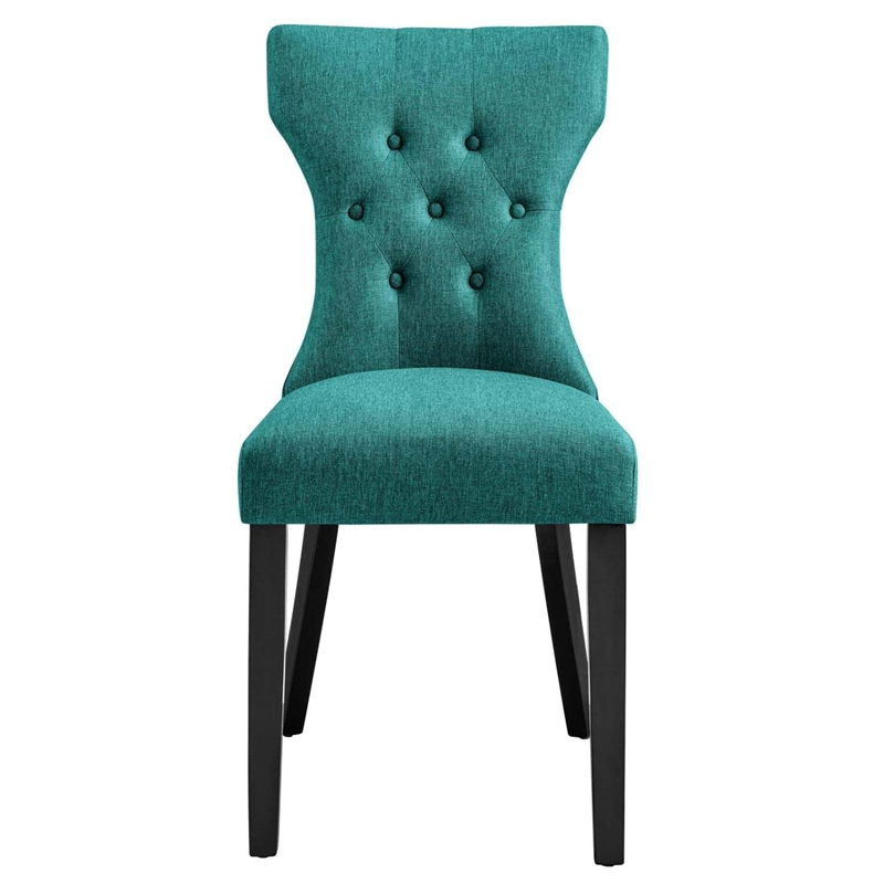 Modway Silhouette Polyester Fabric and Rubberwood Dining Side Chair in Teal