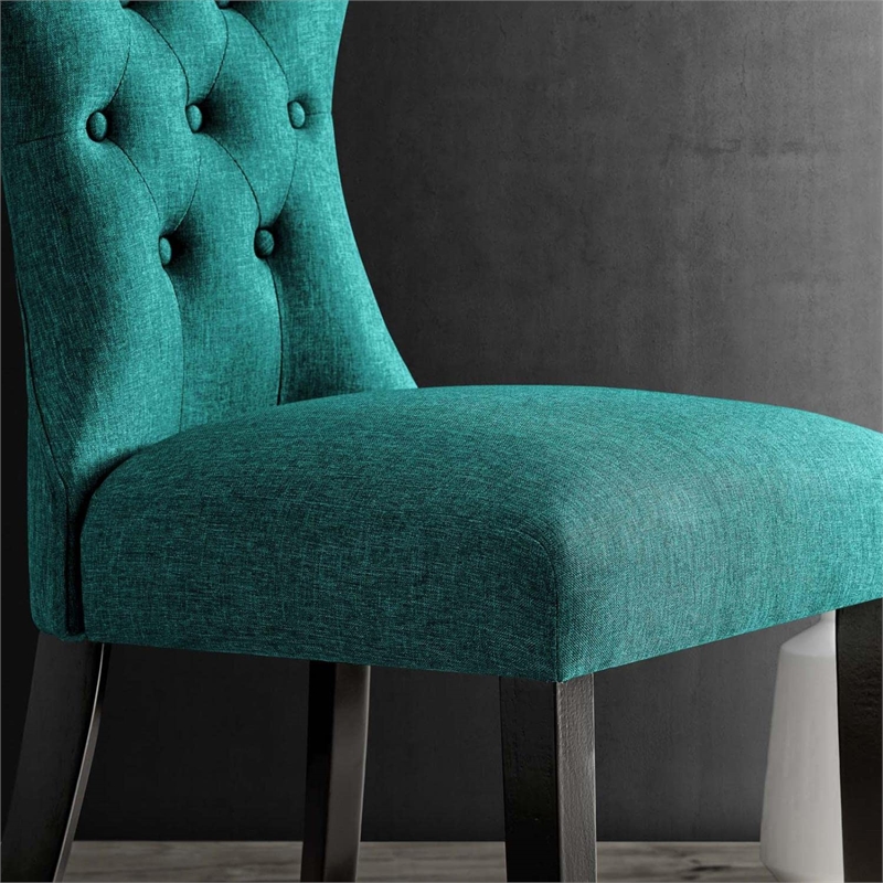 Modway Silhouette Polyester Fabric and Rubberwood Dining Side Chair in Teal