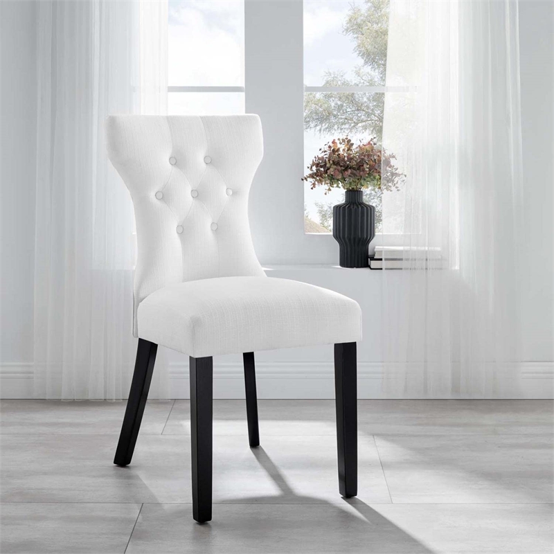 Modway Silhouette Polyester Fabric and Rubberwood Dining Side Chair in White