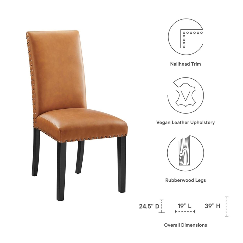 Modway Parcel Wood and Faux Leather Dining Side Chair in Tan