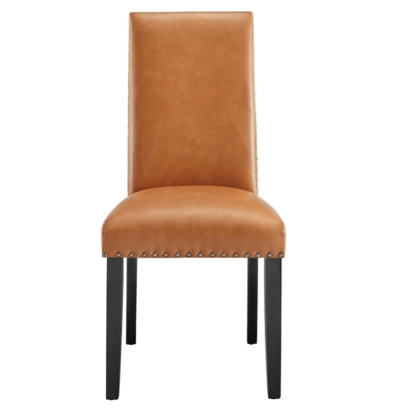 Modway Parcel Wood and Faux Leather Dining Side Chair in Tan