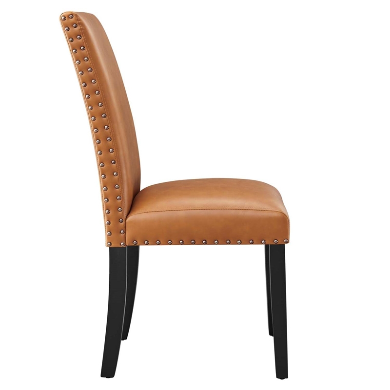Modway Parcel Wood and Faux Leather Dining Side Chair in Tan