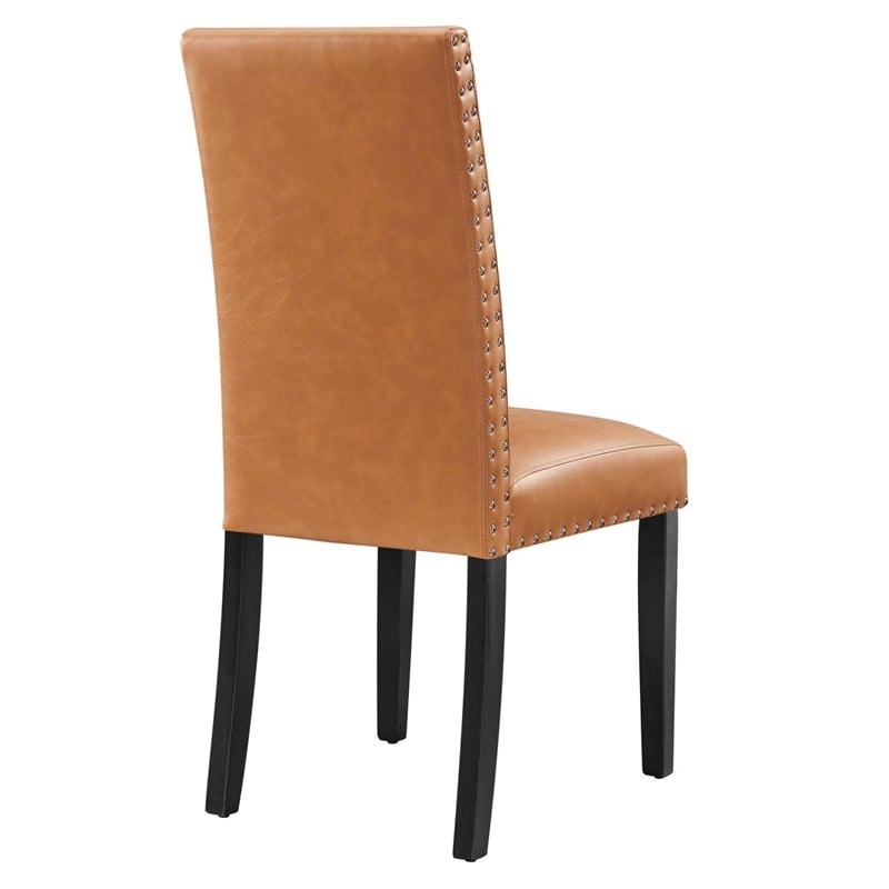Modway Parcel Wood and Faux Leather Dining Side Chair in Tan